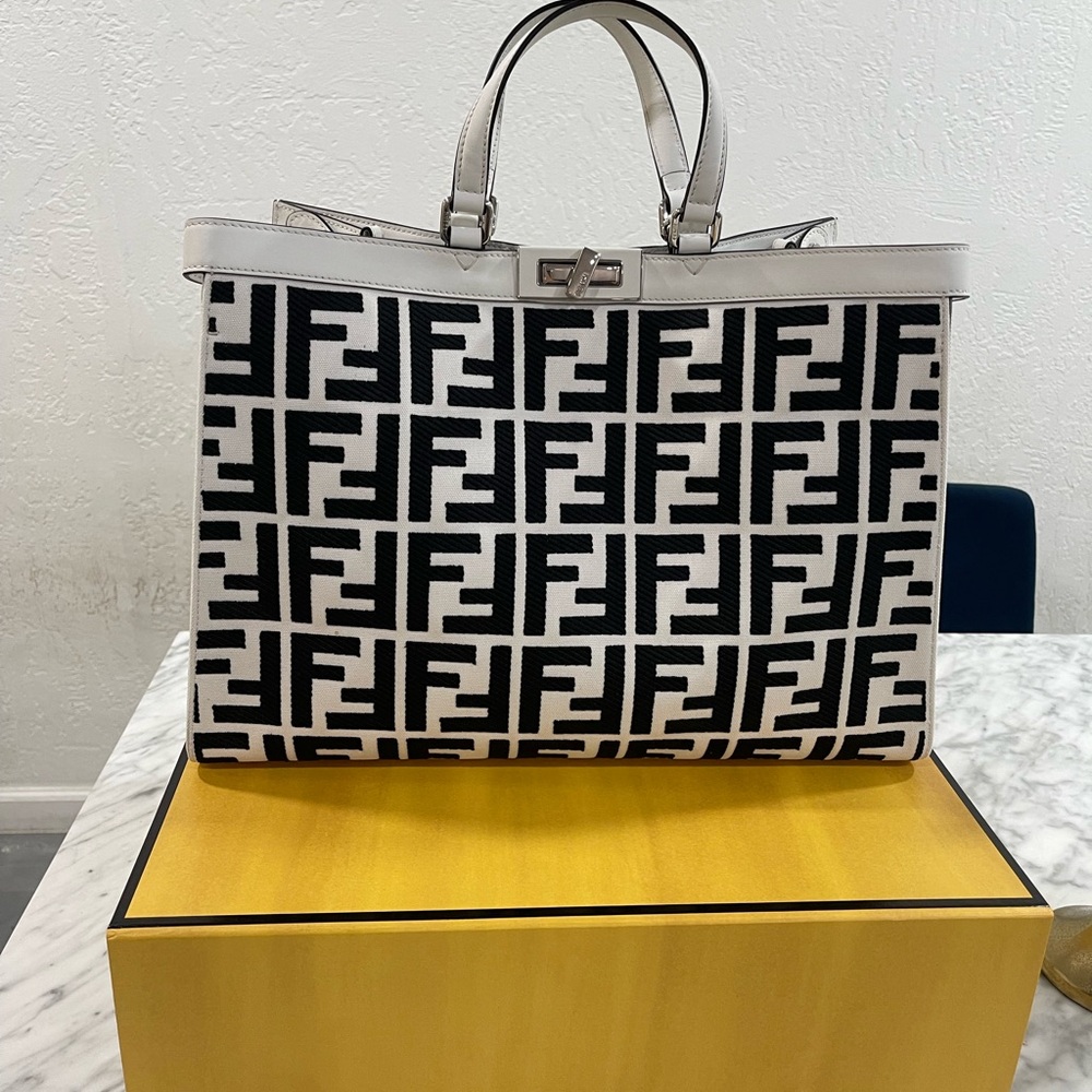 Fendi Black and White Geometric Tote Bag